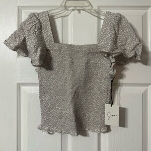 NWT Japan Smocked Flutter Sleeve Summer Top